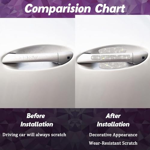 Gengki 10PCS Car Door Handle Bling Rhinestones Stickers Universal Auto Door Handle Scratch Cover Guard Protective Film Pad Sliver - Image 4