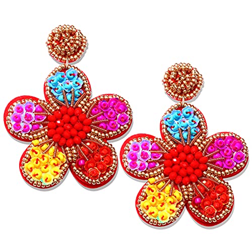 MOLOCH Beaded Drop Earrings Statement Colorful Beaded Flower Earrings Handmade Bohemia Tropical Beadwork Dangle Earrings For Woman (rainbow) - Image 1