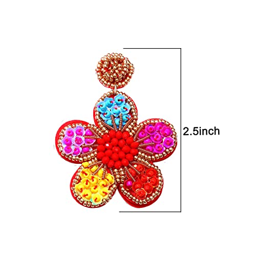 MOLOCH Beaded Drop Earrings Statement Colorful Beaded Flower Earrings Handmade Bohemia Tropical Beadwork Dangle Earrings For Woman (rainbow) - Image 2