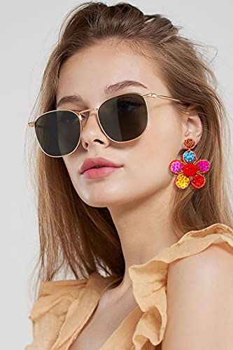 MOLOCH Beaded Drop Earrings Statement Colorful Beaded Flower Earrings Handmade Bohemia Tropical Beadwork Dangle Earrings For Woman (rainbow) - Image 3