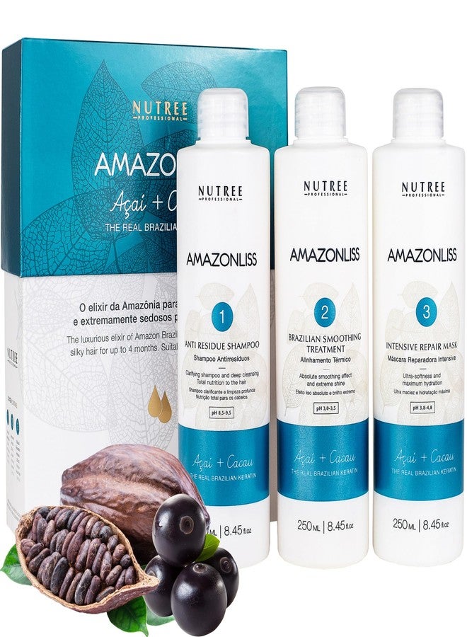 Amazonliss Keratin Hair Treatment Set 8.45 Fl Oz - Natural Ingredients ACAI, Smooths, Softens, Moisturizes, Adds Shine, Reduces Frizz. Ideal for Dry and Damaged Frizzy Hair. - Image 1