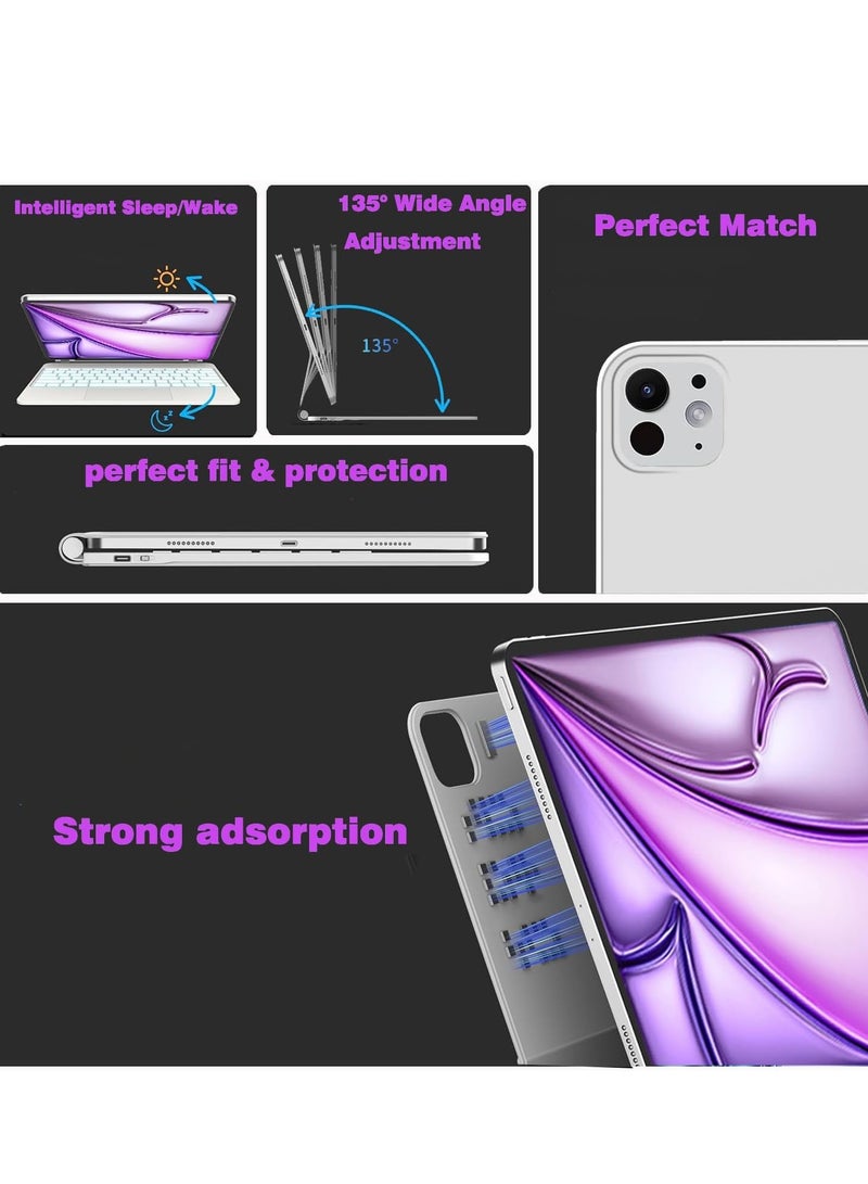 آرترابيت حافظة لوحة مفاتيح لأجهزة iPad Air مقاس 13 بوصة (M3,2025/ M2,2024) و iPad Pro مقاس 12.9 بوصة (الجيل السادس/الخامس/الرابع/السادس/الثالث)، حافظة لوحة مفاتيح مزودة بحامل مغناطيسي وشاشة رقمية ولوحة تتبع متعددة اللمس وإضاءة خلفية 7 ألوان - Image 3