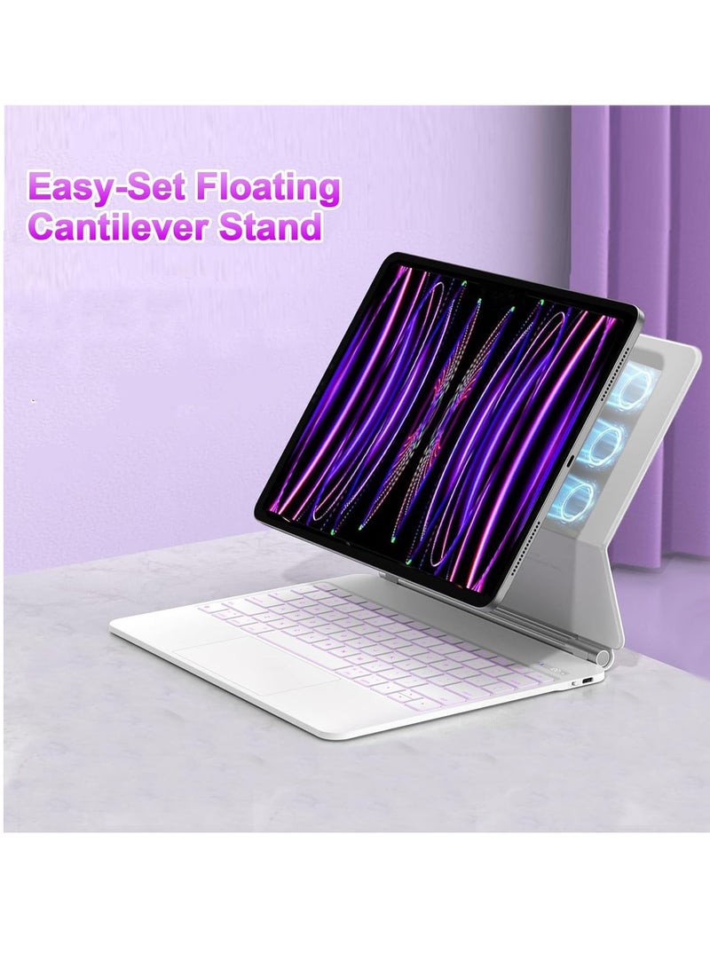 آرترابيت حافظة لوحة مفاتيح لأجهزة iPad Air مقاس 13 بوصة (M3,2025/ M2,2024) و iPad Pro مقاس 12.9 بوصة (الجيل السادس/الخامس/الرابع/السادس/الثالث)، حافظة لوحة مفاتيح مزودة بحامل مغناطيسي وشاشة رقمية ولوحة تتبع متعددة اللمس وإضاءة خلفية 7 ألوان - Image 4