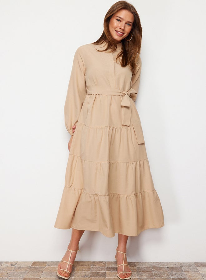 trendyol Belted Magnificent Collar Button Detailed Woven Dress TCTSS21EL3343  - Image 2