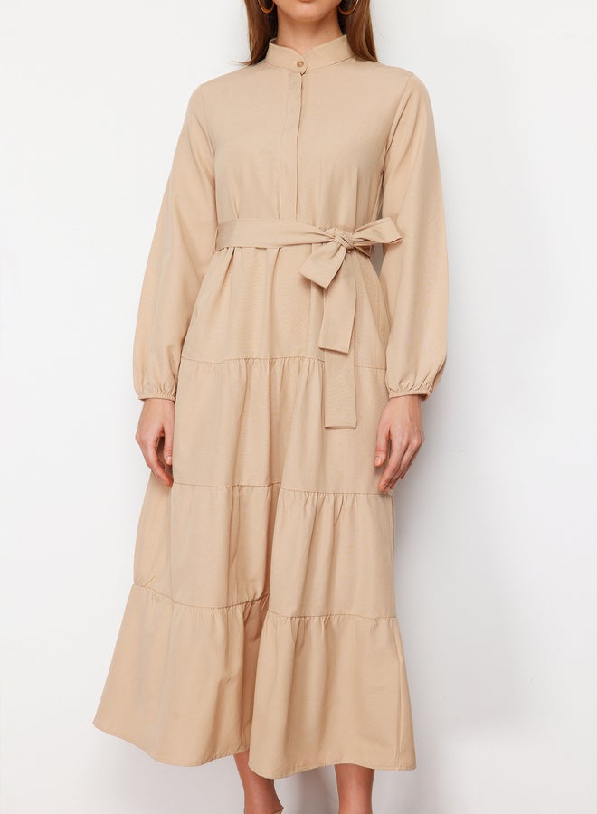 trendyol Belted Magnificent Collar Button Detailed Woven Dress TCTSS21EL3343  - Image 4