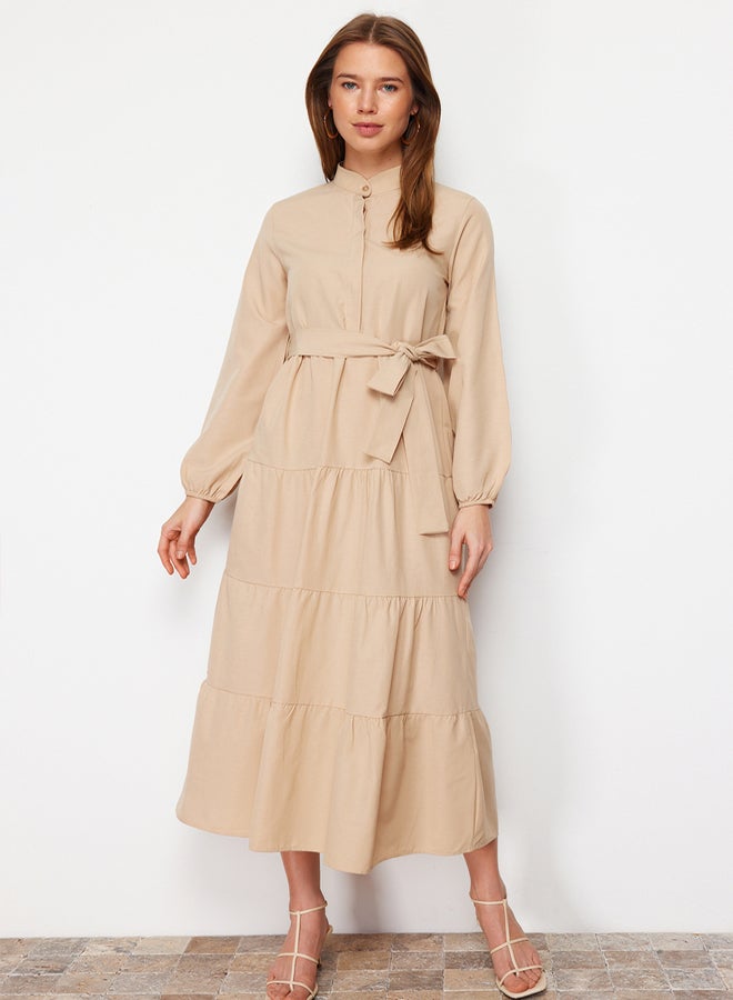 trendyol Belted Magnificent Collar Button Detailed Woven Dress TCTSS21EL3343  - Image 1