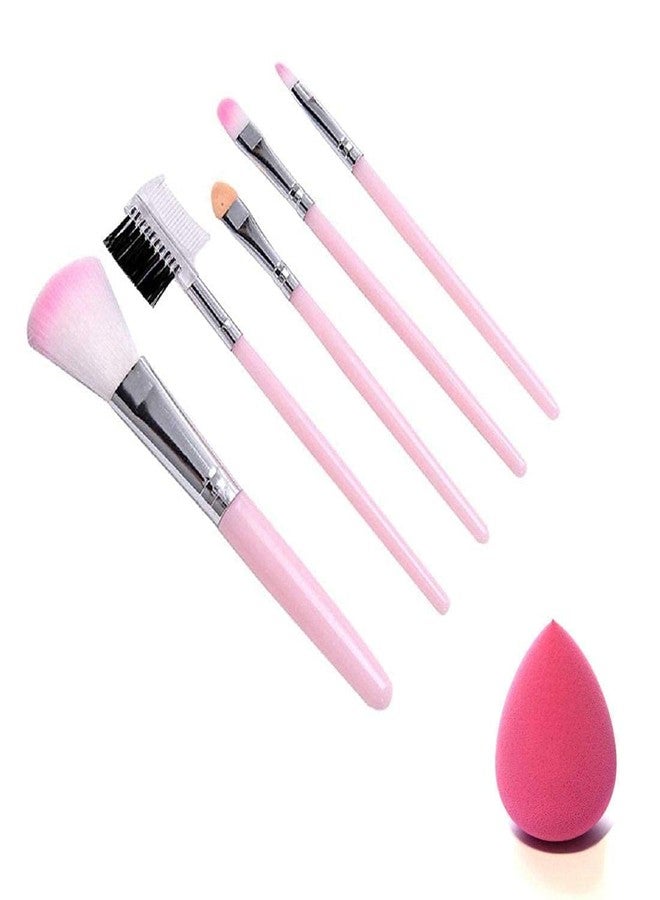 Ooplore Soft Bristle 5 Pcs Pink Makeup Brushes Set with 1 Pink Beauty Blender - (Pack of 6) - Image 1