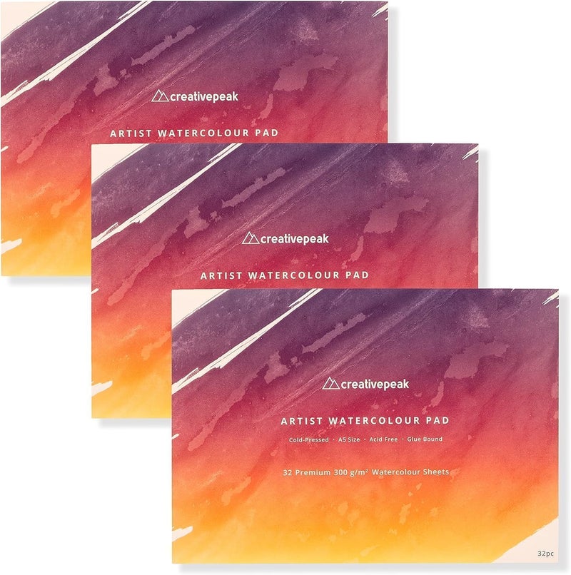 Watercolour Paper Painting Pad 96 Sheets A5 Size 148x21cm 3 PK Premium 300 GSM Thick Professional Sketchbook for Mixed Media Smooth  Slightly Textured Minimizes Bleeding by CreativePeak