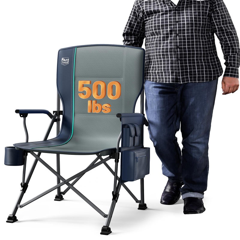 TIMBER RIDGE Oversized Folding Camping Chair High Back Heavy Duty for Adults Support up to 500lbs with Cup Holder, Side Pocket Cooler Bag - Image 1