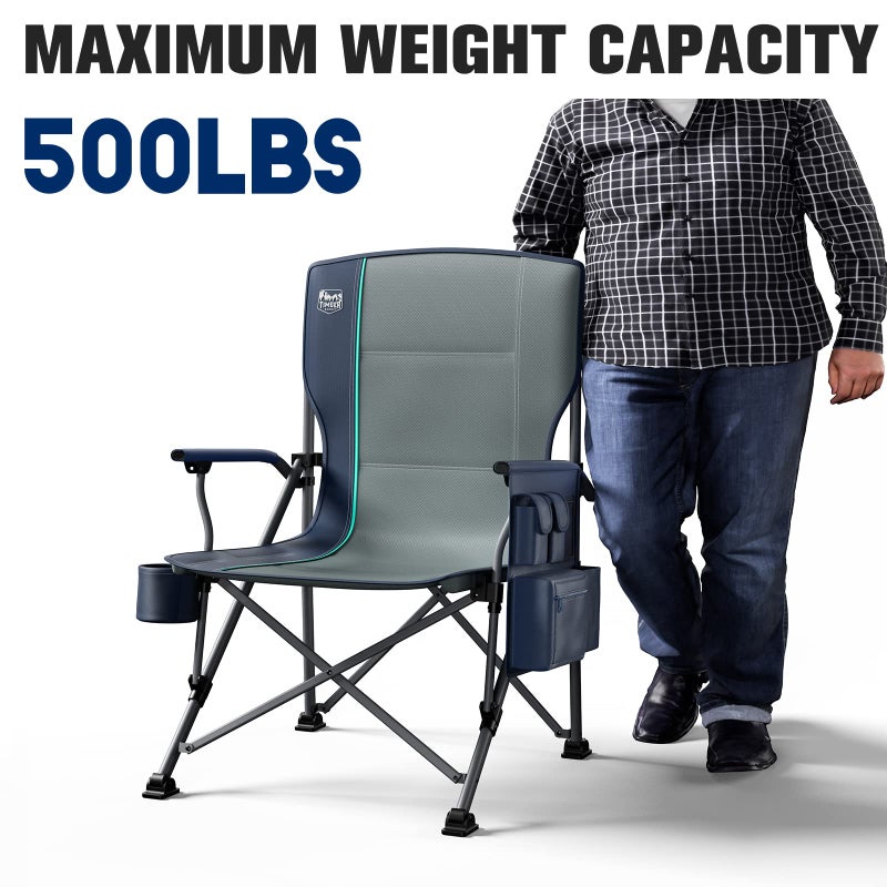 TIMBER RIDGE Oversized Folding Camping Chair High Back Heavy Duty for Adults Support up to 500lbs with Cup Holder, Side Pocket Cooler Bag - Image 5
