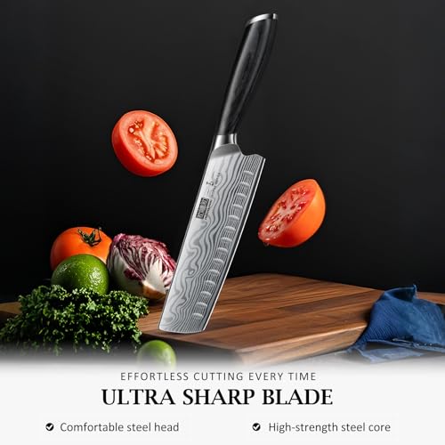 HOSHANHO 7 Inch Nakiri Knife, Japanese High Carbon Powder Steel Vegetable Cleaver Knife for Chopping, Razor Sharp Multipurpose Asian Chef Knife with Ergonomic Handle - Image 4