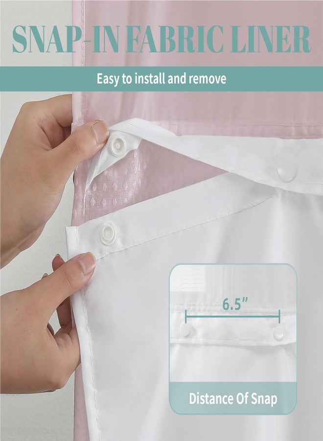 eachope BlushPink No Hook Waffle Weave Shower Curtain with snap-in Liner Replacement, 230GSM Waterproof Fabric Hotel Shower Curtain Set for Bathroom, Through Mesh Top Window,71Wx74H - Image 5