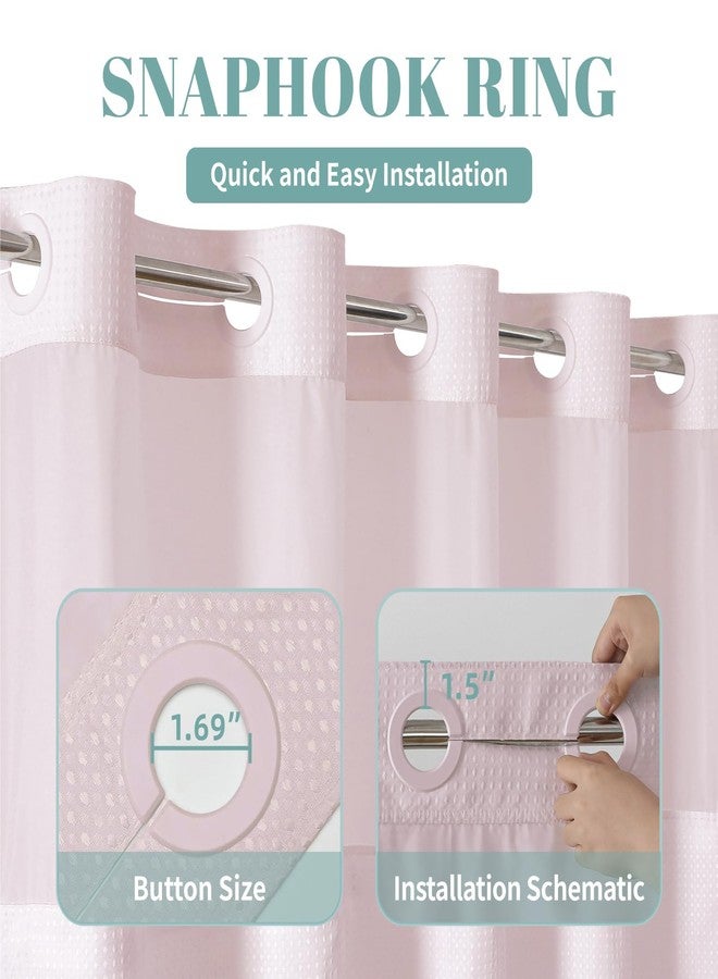 eachope BlushPink No Hook Waffle Weave Shower Curtain with snap-in Liner Replacement, 230GSM Waterproof Fabric Hotel Shower Curtain Set for Bathroom, Through Mesh Top Window,71Wx74H - Image 4