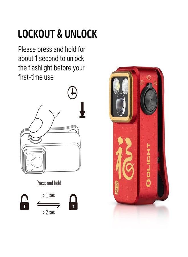 أولايت مصباح OLIGHT Oclip Pro EDC قابل للتثبيت، قابل لإعادة الشحن بقوة 500 لومن مع ثلاثة حلول إضاءة، شحن من النوع C، مصابيح فلاش مغناطيسية للإشارة، وركوب الدراجات، والاستخدام الخارجي أو الداخلي (أحمر FS) - Image 4