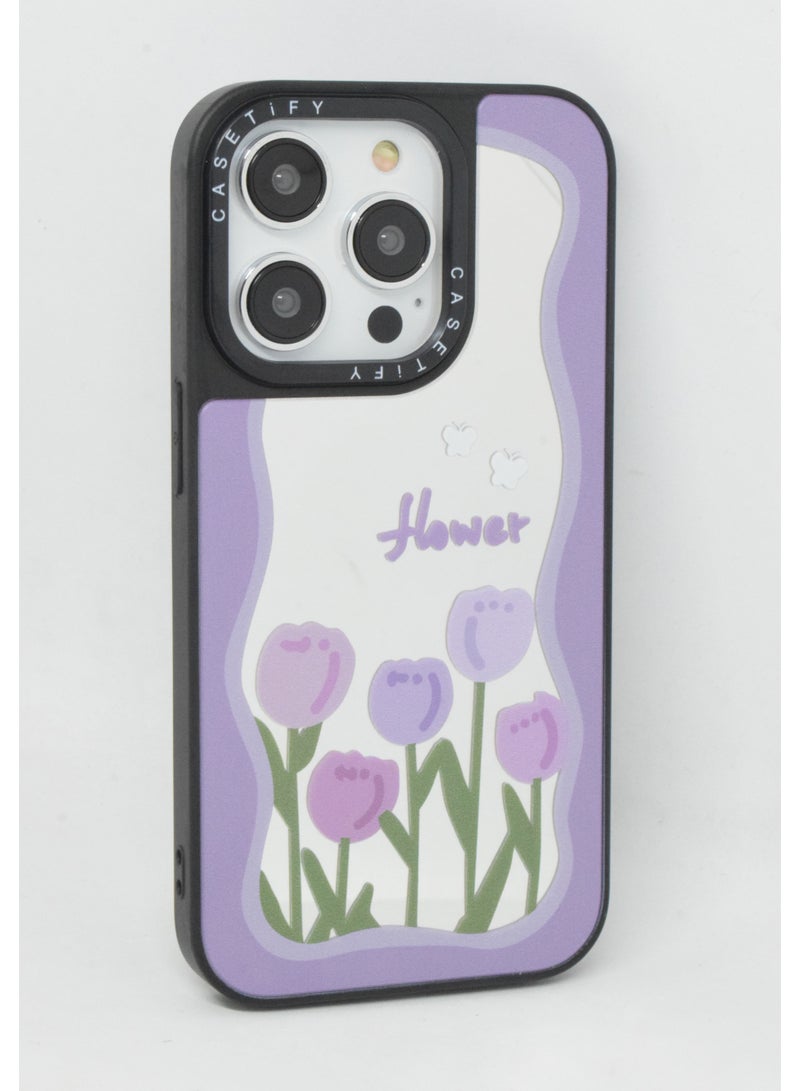 Casetify iPhone 14 Pro Cover Floral Design Hard Phone Case Tempered Glass Back Cover - Image 1