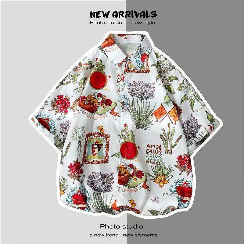 Vintage Floral Shirt Hong Kong Style Short-Sleeved Hainan Island Shirt Hawaiian Summer Beach Shirt Trendy Brand For Men And Women - Image 1