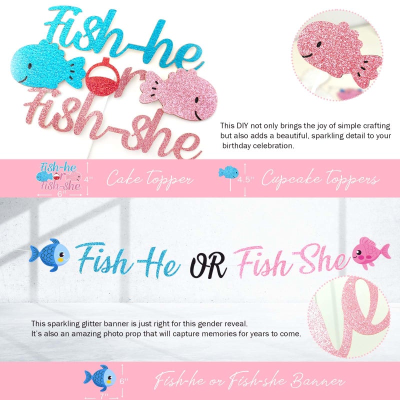 Fiesec Fishing Gender Reveal Decorations, Baby Boy or Girl Gender Reveal Party Decor, Fish She or Fish He Backdrop Balloon Banner Tablecloth Box Sash for Gone Fishing Baby Shower Supplies - Image 5