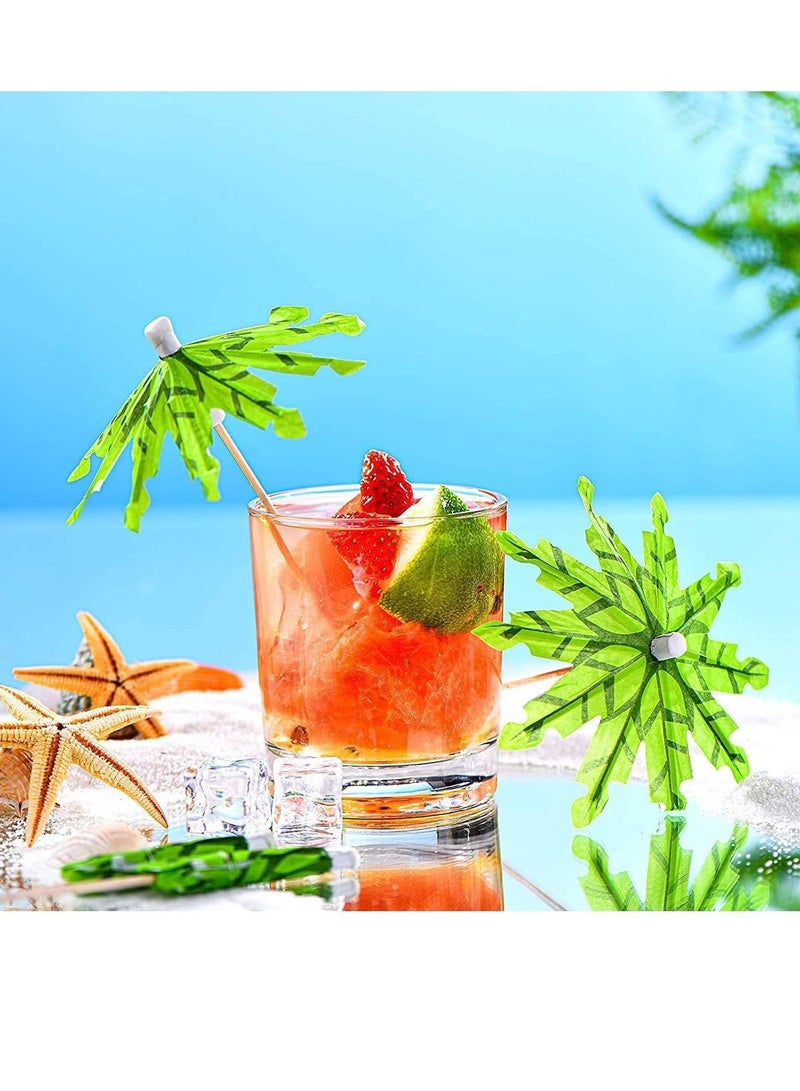 نيبمينينت Toothpicks Paper Umbrellas Tropical Coconut Palm Tree Bamboo Handmade Cocktail Parasol Sticks for Decorations Hawaii Party Decoration 50 Pieces Green - Image 3