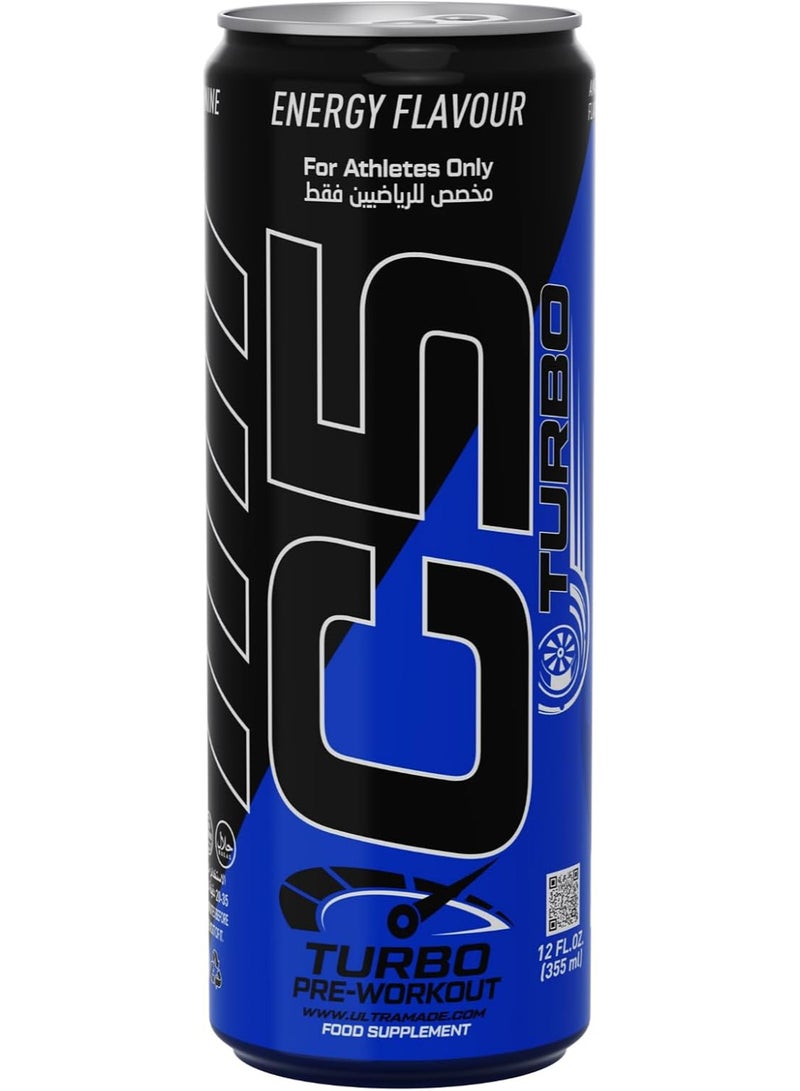 C5 Turbo Pre-Workout Drink – 355 ml | 200 mg Caffeine, Creatine HCL, Beta-Alanine, L-Citrulline | Zero Sugar | For Athletes Only (Pack of 12, Energy Flavour) - Image 3