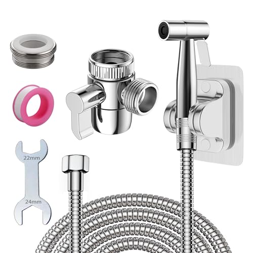 Roscid Handheld Bidet Sprayer Set, Toilet Bidet Attachment with 3-Way Faucet Diverter Bathroom Bidet WC Spray with 2M Hose, Used for Cleaning Sink, Bathroom Corner, Toilet, Personal Hygiene - Image 1