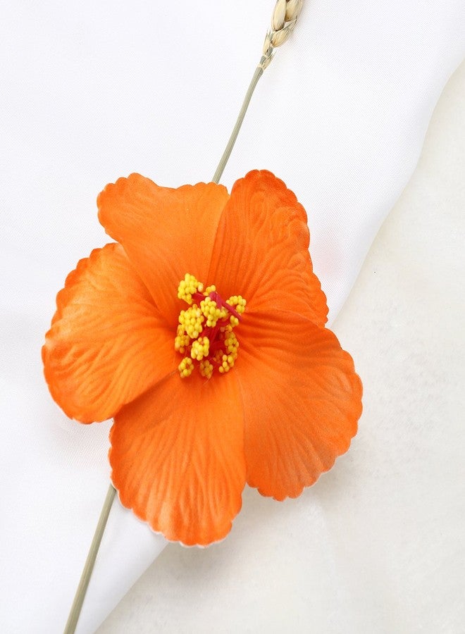 FRECI 3pcs Hawaiian Hibiscus Flowers Artificial Flowers for Hawaiian Luau Tabletop Decoration Party Favors Supplies - Orange - Image 3