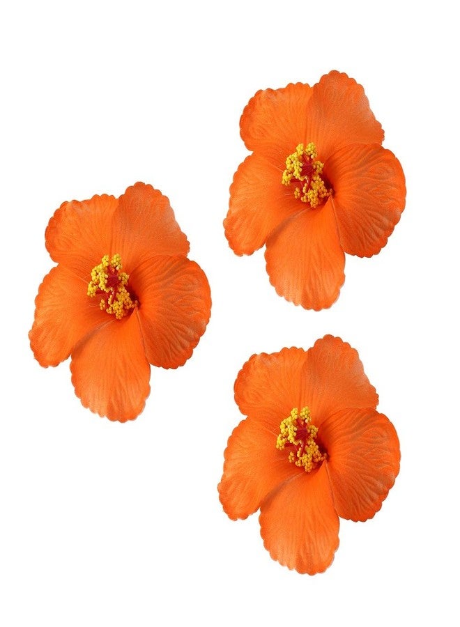 FRECI 3pcs Hawaiian Hibiscus Flowers Artificial Flowers for Hawaiian Luau Tabletop Decoration Party Favors Supplies - Orange - Image 1