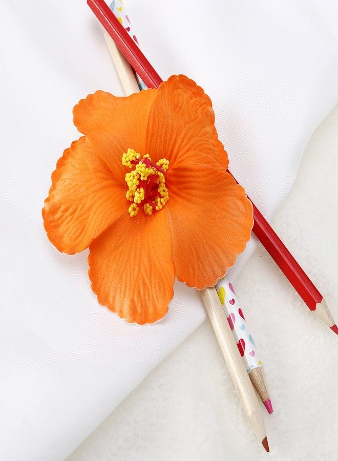 FRECI 3pcs Hawaiian Hibiscus Flowers Artificial Flowers for Hawaiian Luau Tabletop Decoration Party Favors Supplies - Orange - Image 4