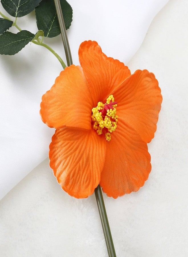 FRECI 3pcs Hawaiian Hibiscus Flowers Artificial Flowers for Hawaiian Luau Tabletop Decoration Party Favors Supplies - Orange - Image 5