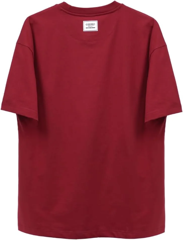 سيدرو Cedro Men's Oversize Graphic Cotton Tee in Wine