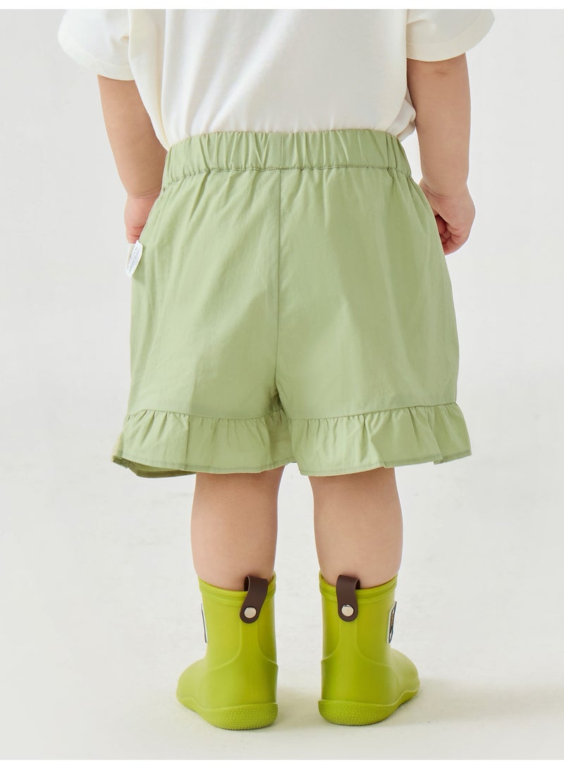 mini bala Girls Toddler Casual Elastic Waist Ruffled Hem Embroidered Detail Shorts Soft Breathable Lightweight Comfortable Summer New Style Adorable Daily Wear Children's Fashion Shorts - Image 3