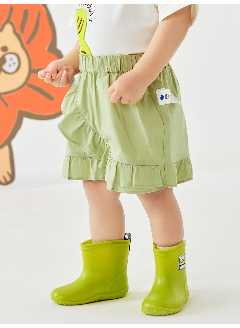 mini bala Girls Toddler Casual Elastic Waist Ruffled Hem Embroidered Detail Shorts Soft Breathable Lightweight Comfortable Summer New Style Adorable Daily Wear Children's Fashion Shorts - Image 2