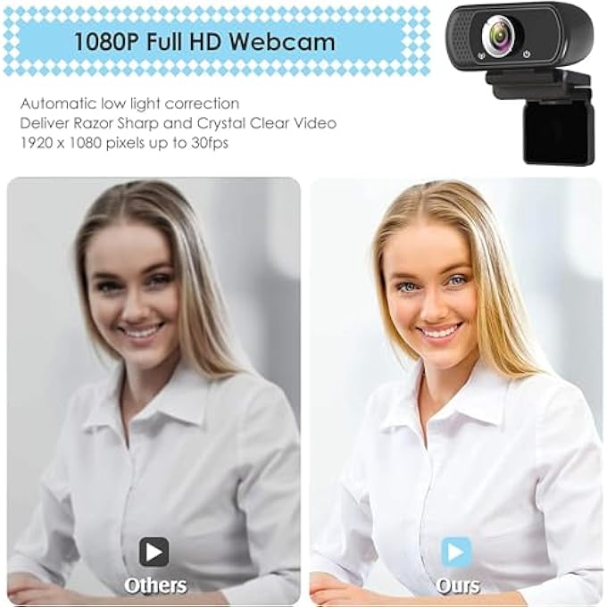rayihni 1080P WEBCAM WITH MICROPHONE, HD WEBCAM WEB CAMERA WITH TRIPOD STAND, WIDESCREEN USB COMPUTER CAMERA, STREAMING MIC WEBCAM FOR ONLINE CALLING/CONFERENCING, ZOOM/SKYPE/FACETIME/YOUTUBE, LAPTOP/DESKTOP - Image 2