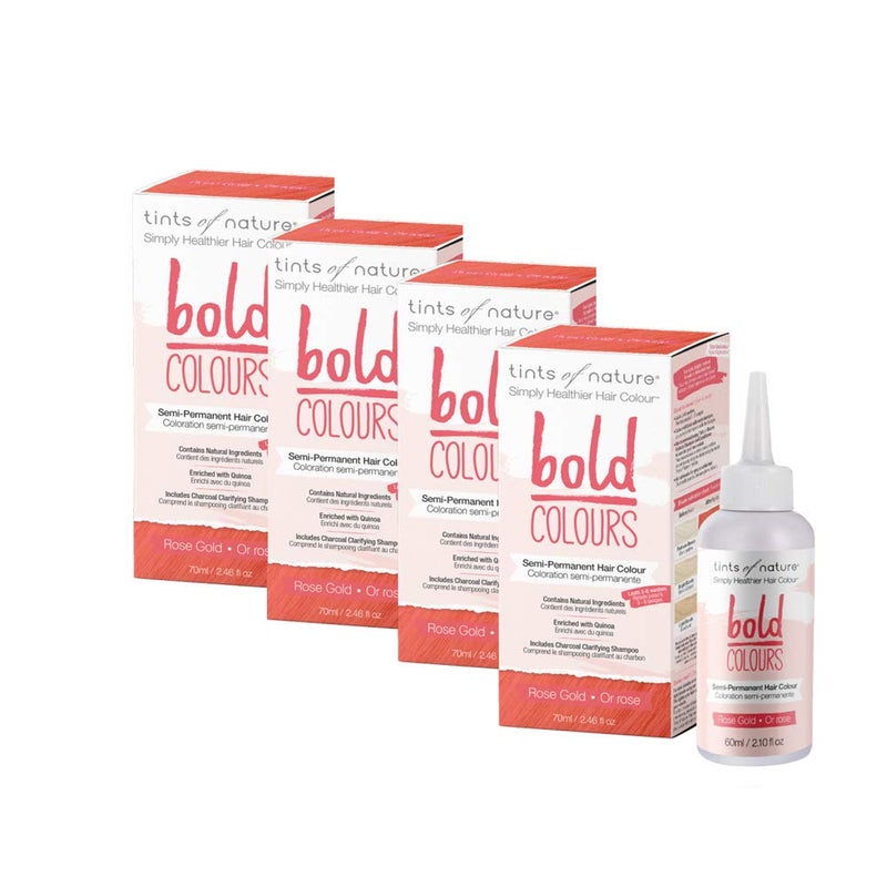 Tints of Nature Rose Gold Bold Colour SemiPermanent Hair Dye Strengthening and Hydrating  Quad Pack