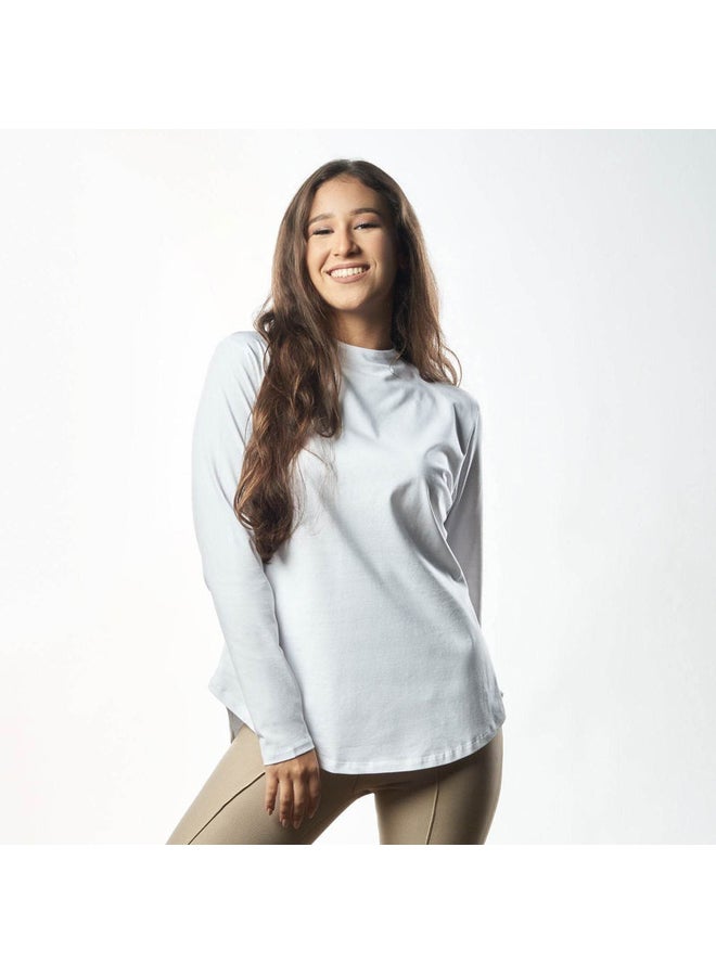 Breathe double layer short fit long sleeves basic t-shirt women-White - Image 1