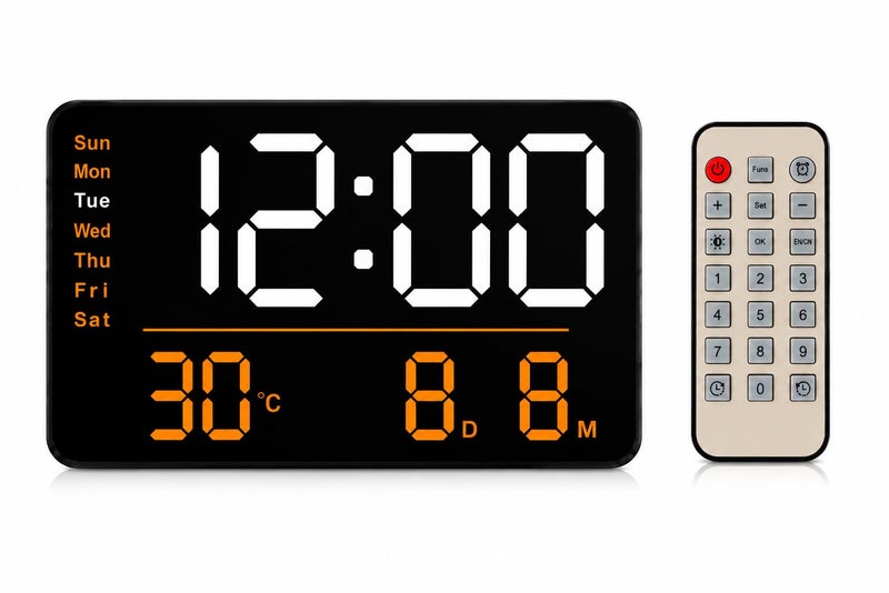 LED Digital Wall Clock with Remote Control 28x18cm - Image 1