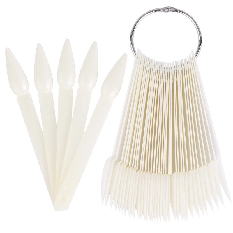 BTYMS 160 Pcs Plastic Nail Swatch Sticks Stiletto Nail Swatches Sample Sticks Nail Color Display Sticks with Metal Rings - Image 1