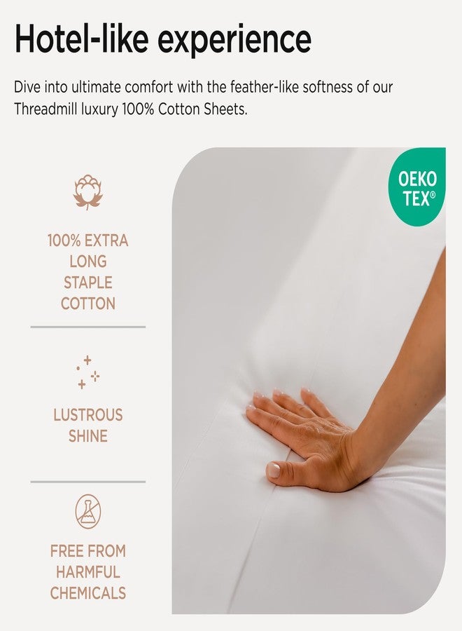 Threadmill 100% Cotton Sheets for Cal King Size Bed - 600 Thread Count Cal King Bed Sheets Set with 16” Deep Pocket - Sateen Weave 4-Piece Bedding Set with Cooling Effect, White - Image 3