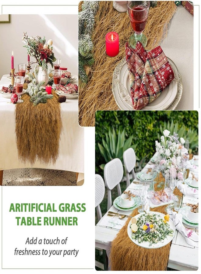 VIJIV Faux Grass Thatch Straw Table Runner Outdoor, 13" x 72" Fake Grass Hay Stacks Table Centerpieces Party Decorations for Modern Farmhouse, Western Themed Cowboy Decor, Home Rustic Decor - Image 4