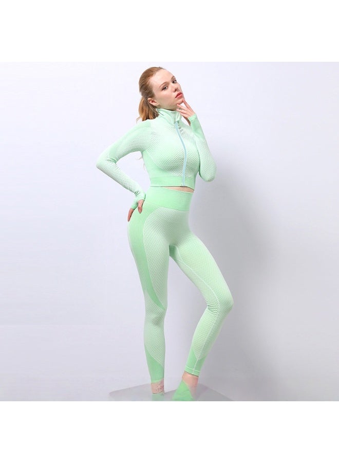 NIBEMINENT طقم ملابس رياضية نسائية مكون من 3 قطع بدون خياطة، ملابس يوجا، بدلة رياضية، ليجنغز، وحمالة صدر رياضية مرنة للياقة البدنية - Image 1