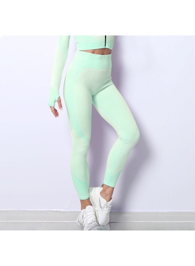 NIBEMINENT طقم ملابس رياضية نسائية مكون من 3 قطع بدون خياطة، ملابس يوجا، بدلة رياضية، ليجنغز، وحمالة صدر رياضية مرنة للياقة البدنية - Image 3