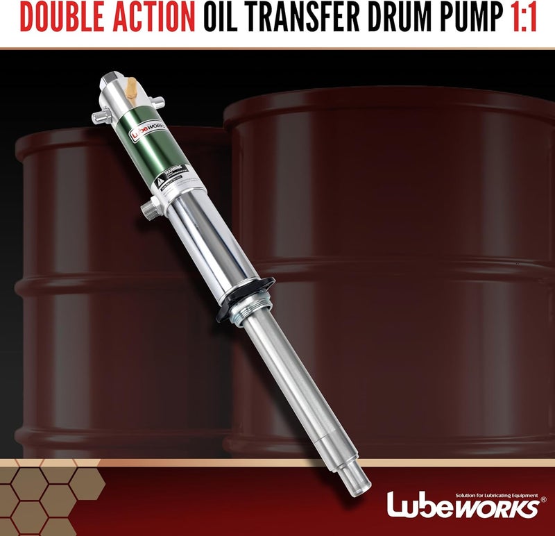 Lubeworks Air Operated Pneumatic Transfer Pump - Heavy Duty Double Action 1:1 High Flow Rate 8.5GPM / 32LPM for SAE80 Oils/Fluids - Image 2