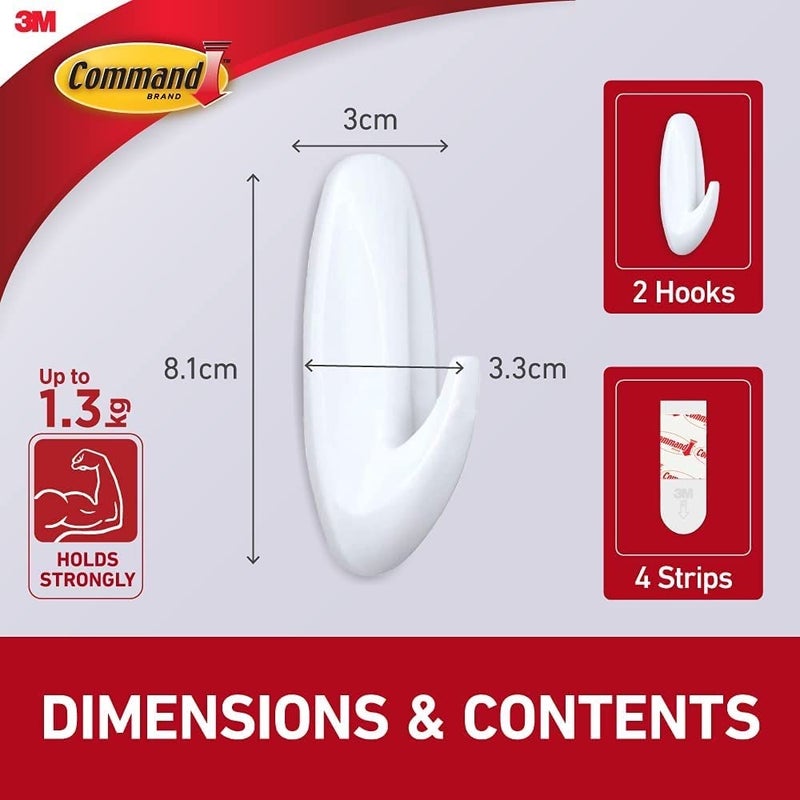 Command Designer Hooks BP1PTF, Medium, White, 4-Hooks - Image 2