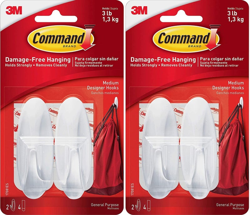 Command Designer Hooks BP1PTF, Medium, White, 4-Hooks - Image 1