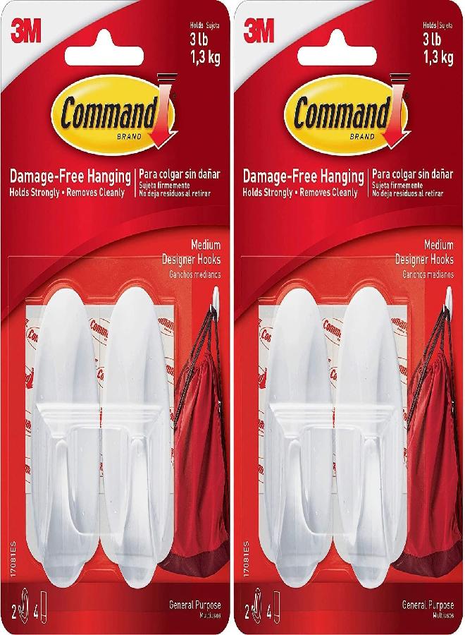 Command Command Plastic Designer Hooks BP1PTF, Medium, White, 4-Hooks  - Image 2