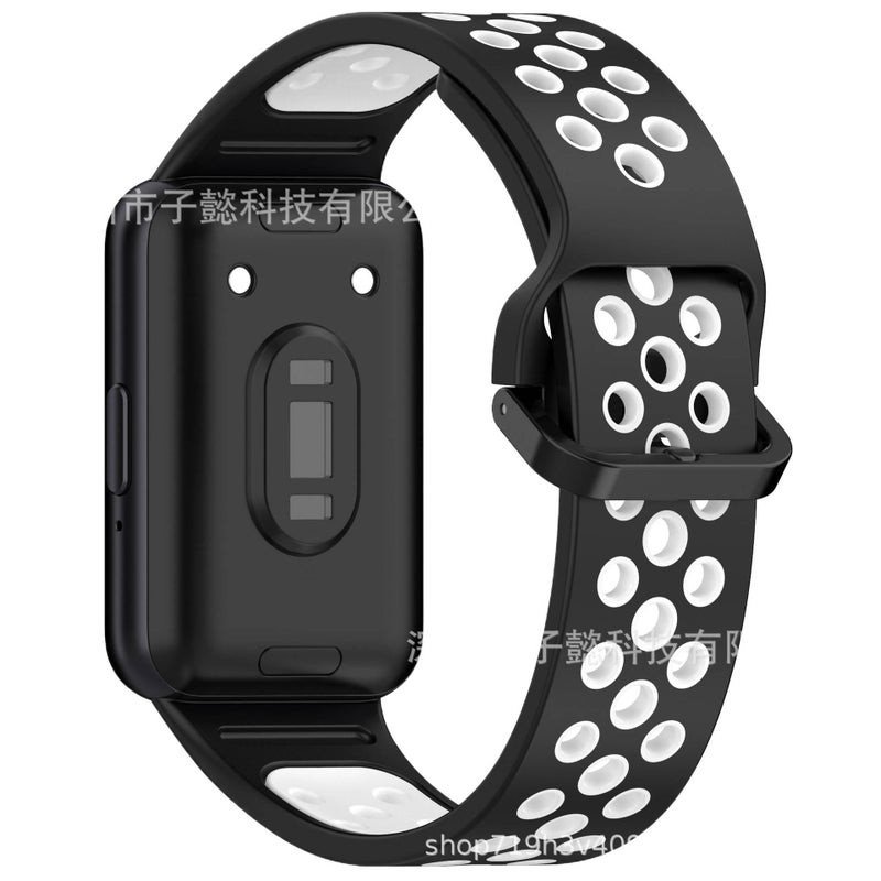 سوار ساعة ذكية رياضي من السيليكون متوافق مع Samsung Galaxy Watch بملاءمة قابلة للتعديل وحزام ناعم للاستبدال اليومي باللون أسود قابل للتعديل - Image 4