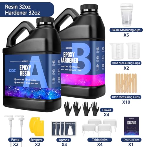 KISREL Epoxy Resin 64OZ - Crystal Clear Epoxy Resin Kit - No Yellowing No Bubble Art Resina Casting Resins for Art Crafts, Jewelry Making, Wood & Molds(32OZ x 2) - Image 2