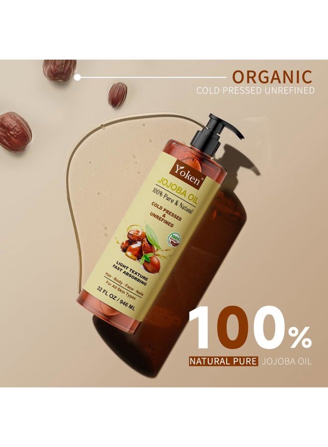 Yoken 32 fl oz (EWG Verified) 100% Pure Jojoba Carrier Oil - Unrefined, Hexane-Free, Cold Pressed for Skin, Face, Hair, Nails, and Massage - Image 3