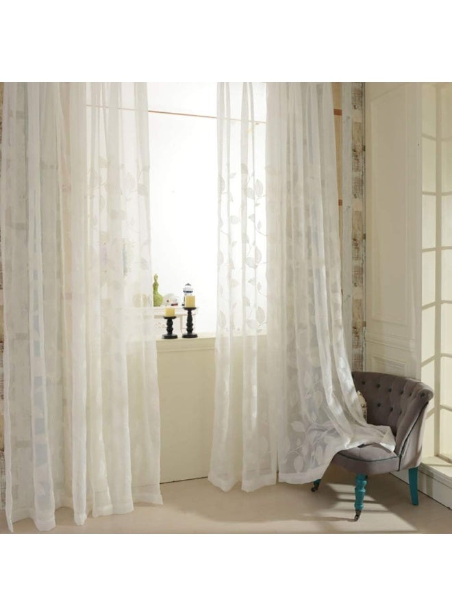 VOGOL White Sheer Curtains 84 inches Long Leaves Embroidered Window Curtain Sheer Voile Panels for Living Room  Bedroom 54x84 Two Panels - Image 4