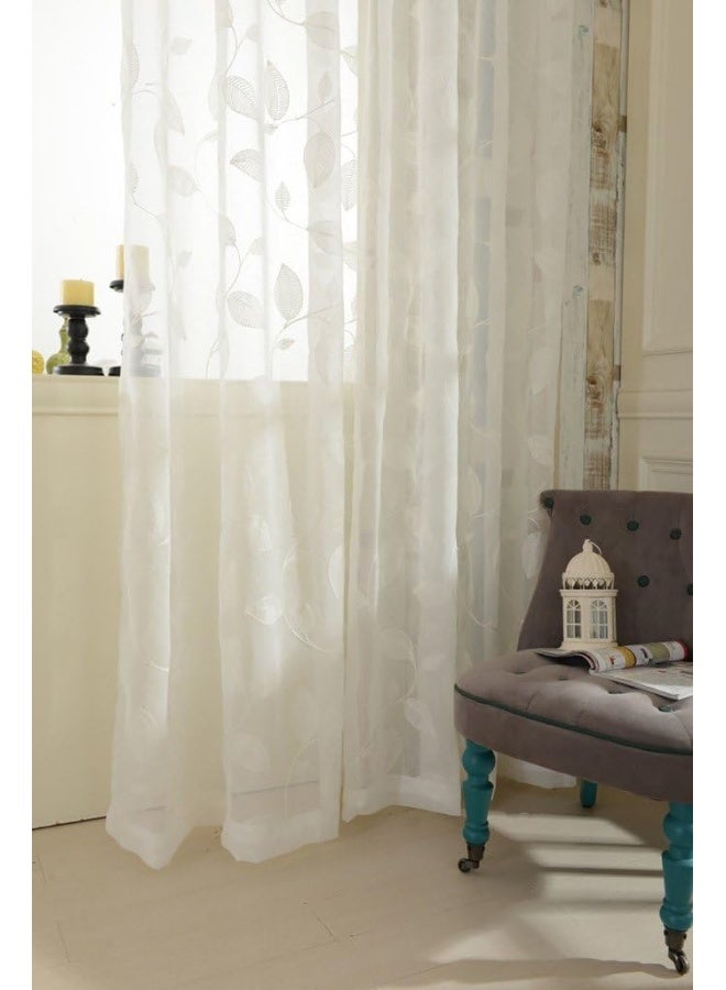 VOGOL White Sheer Curtains 84 inches Long Leaves Embroidered Window Curtain Sheer Voile Panels for Living Room  Bedroom 54x84 Two Panels - Image 3