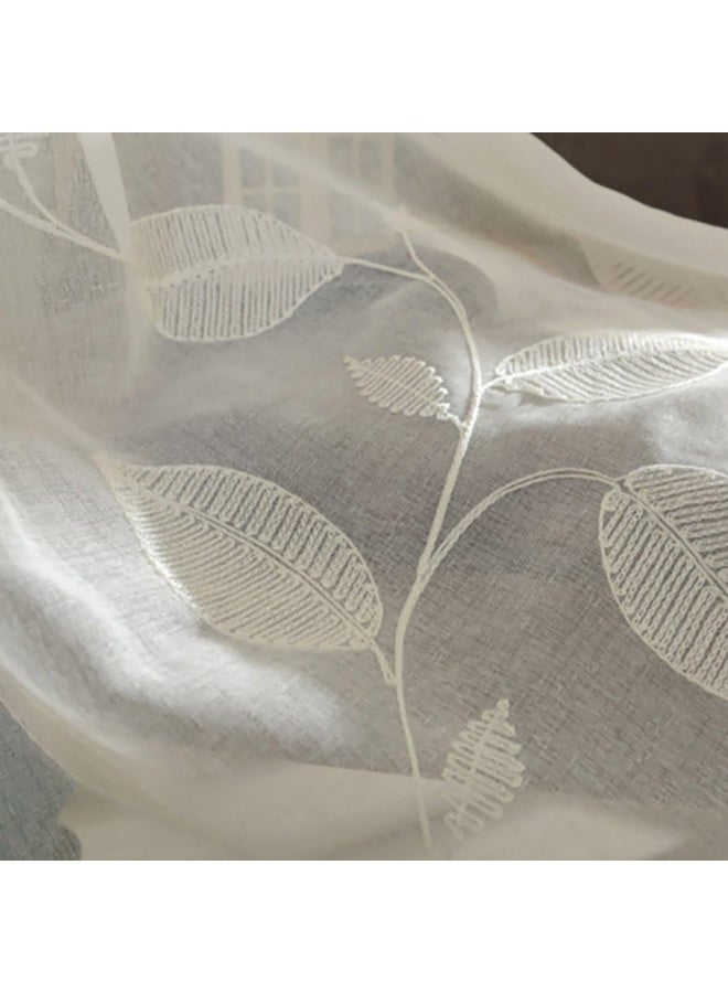 VOGOL White Sheer Curtains 84 inches Long Leaves Embroidered Window Curtain Sheer Voile Panels for Living Room  Bedroom 54x84 Two Panels - Image 5